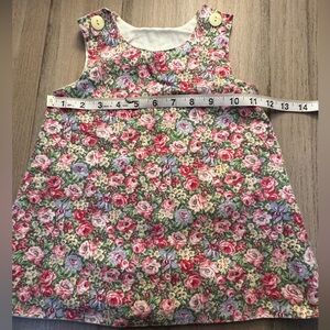 Homemade Lined Floral Baby Jumper Dress Pink Green Roses 12-18M Sleeveless